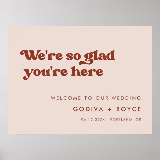 Poster Stylish retro Peach Pink Nous sommes si heureux qu (Devant)