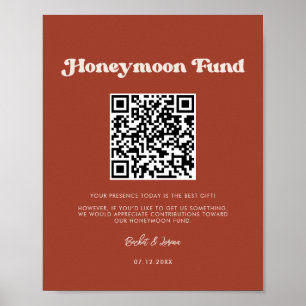 Poster Stylish retro Terracotta Honeymoon fund Code QR