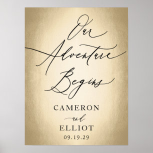 Poster Stylish Script Our Adventure Begins Wedding Sign