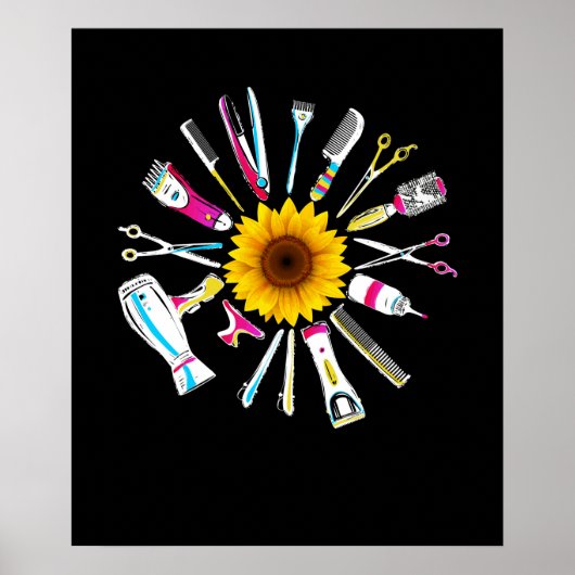 Poster Styliste Barber Tools Floral (Devant)