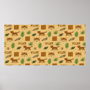 Poster Stylized background with cartoon tiger. Bright che