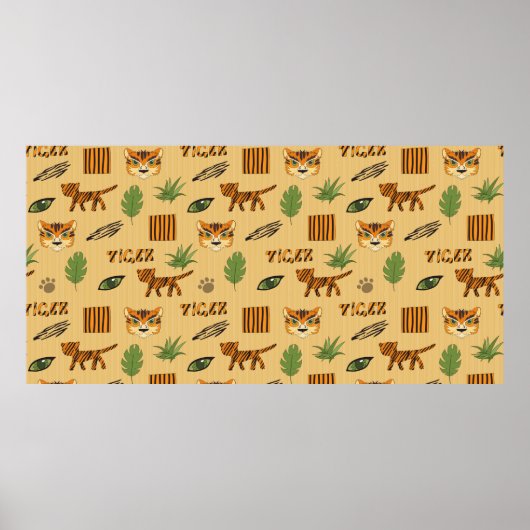 Poster Stylized background with cartoon tiger. Bright che (Devant)