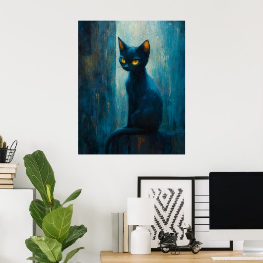 Poster Stylized Black Cat in Moody Brushwork (Bureau à domicile)