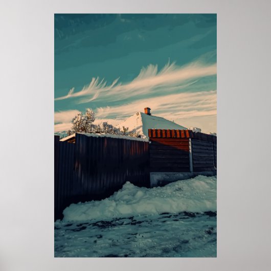 Poster Stylized Winter Snow Teal Sky Landscape Art (Devant)