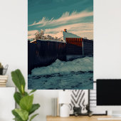 Poster Stylized Winter Snow Teal Sky Landscape Art (Bureau à domicile)