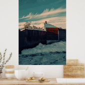 Poster Stylized Winter Snow Teal Sky Landscape Art (Cuisine)