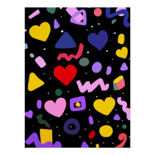 Poster Stylo à encre bleue avec motif tendance des années