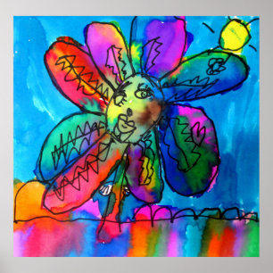 Poster Stylo d'art pour enfant fleur heureux et rose rose