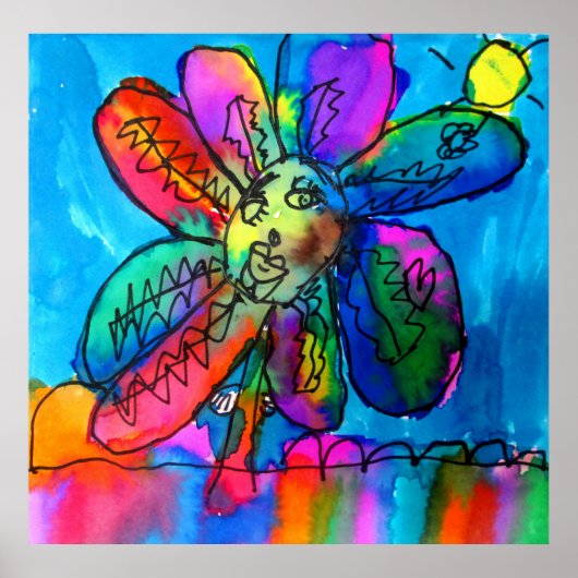 Poster Stylo d'art pour enfant fleur heureux et rose rose (Devant)