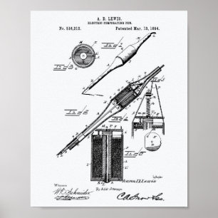 Poster Stylo électrique 1894 Brevet Art Livre blanc