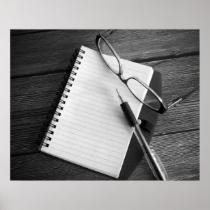 Poster Stylo et lunettes Noir & Blanc Notepad 16x20