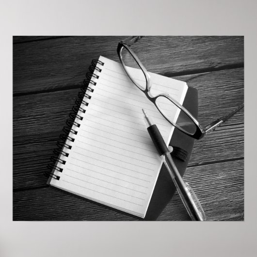 Poster Stylo et lunettes Noir & Blanc Notepad 16x20 (Devant)