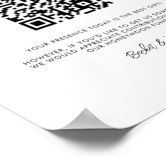 Poster Stylo retro noir & blanc Honeymoon fund Code QR (Coin)
