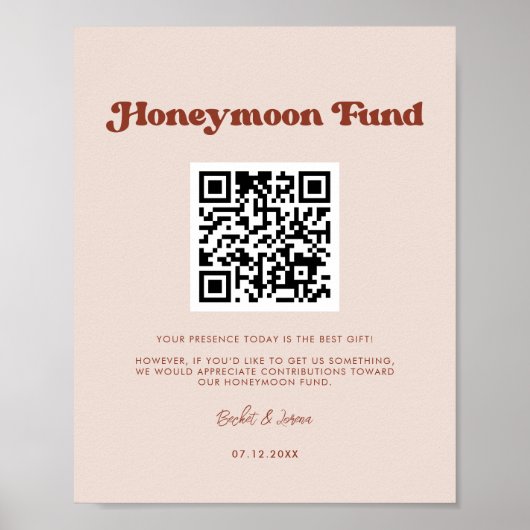 Poster Stylo retro Peach Pink Honeymoon fund Code QR (Devant)