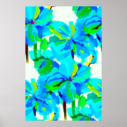 Poster Sublime Himalaya Poppy Aqua Green Floral (Devant)