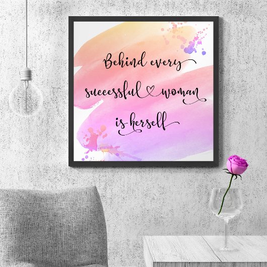 Poster Successful Woman Quote Script Pink Watercolor 
