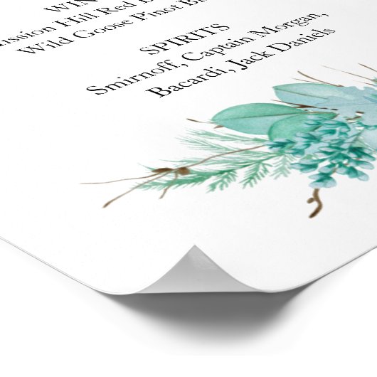 Poster Succulent verdure Mariage Bar Menu Boire Signal (Coin)