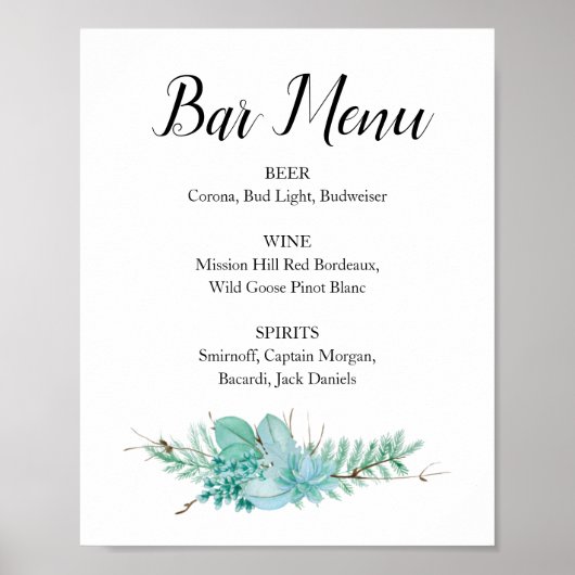 Poster Succulent verdure Mariage Bar Menu Boire Signal (Devant)