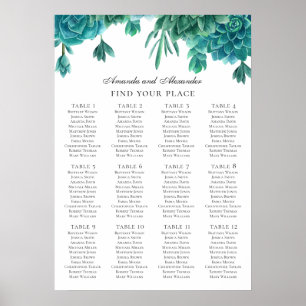 Poster Succulentes à l'aquarelle. Plan de table de mariag