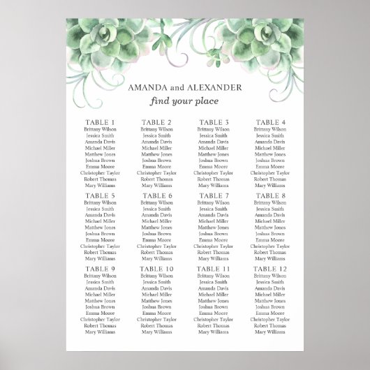 Poster Succulentes aquarelle. Plan de table de mariage de (Devant)