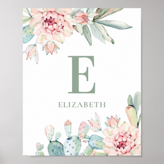 Poster Succulentes florales monogramme bébé. Pépinière de (Devant)
