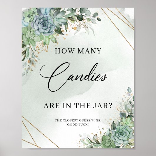 Poster Succulents Combien de bonbons sont dans le pot (Devant)