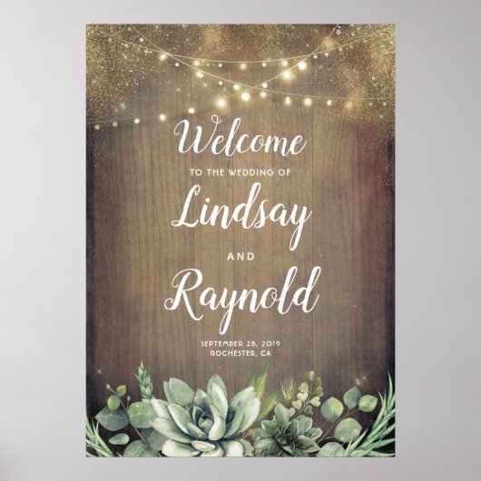 Poster Succulents Mariage campagnard rustique Accueil (Devant)