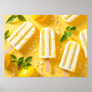 Poster Sucette au Citron Motif de Nourriture d'Été Jaune