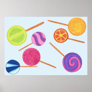 Poster Sucettes Colorées Multicolores Choisissez la Coule