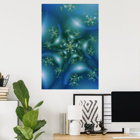 Poster Sucré | Art fractal bleu et vert (Bureau à domicile)