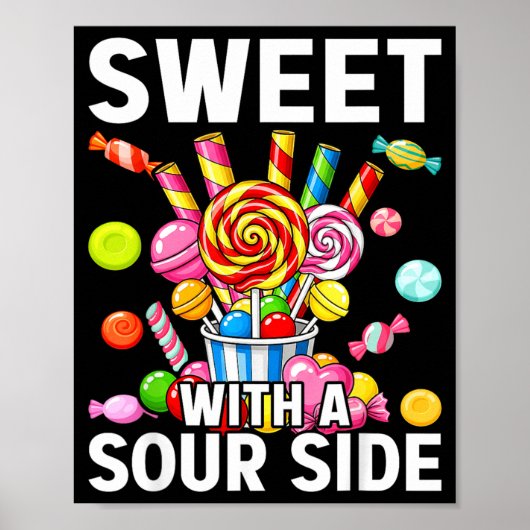 Poster Sucré avec un côté aigre drôle patch de bonbons dé (Devant)