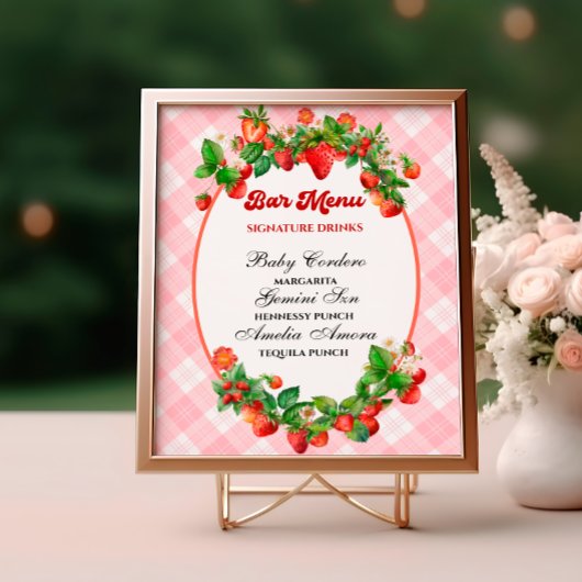 Poster Sucré fraise rose En vichy Bar Menu Douche