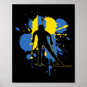 Poster Suède Drapeau Biathlonist - Biathlon suédois