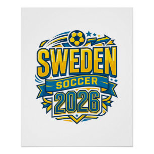 Poster Suède Football 2026 Football Gras Pays Typographie