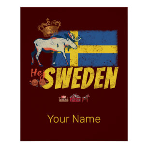 Poster Suède Pavillon Vintage Retro Moose Holiday Souveni