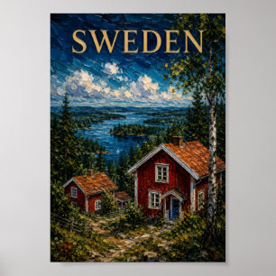 Poster Suède : Souvenir d'art de lac d'été nordique serei