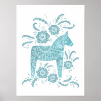 Poster suédois Dala Horse Art Turquoise