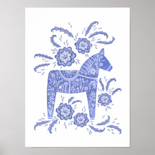 Poster suédois Dala Horse Blue Art