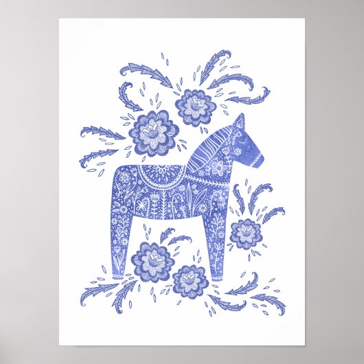 Poster suédois Dala Horse Blue Art (Devant)