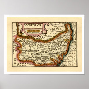 Poster Suffolk (Suffolck) Comté Angleterre Carte Antiquai