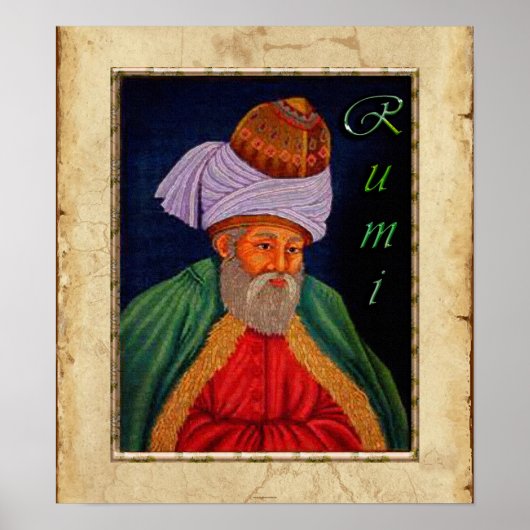 Poster Sufi Mystic Portrait de Rumi sur faux parchemin BG (Devant)