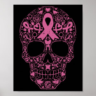 Poster Sugar Crâne rose Ruban Calavera Cancer du sein Awa