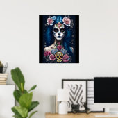 Poster Sugar Skull Art - Ftripe femme dans le maquillage  (Bureau à domicile)