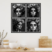 Poster Sugar Skull Black and White  (Cuisine)
