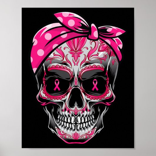Poster Sugar Skull Cancer du sein Sensibilisation Pink Ri (Devant)