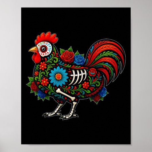 Poster Sugar Skull Chicken Dia De Muertos Halloween Day O (Devant)