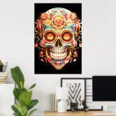 Poster Sugar Skull Images Bright Smiling Guy on a Wall (Bureau à domicile)