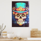 Poster Sugar Skull Images Cool Guy in a Cool Hat on Wall (Cuisine)