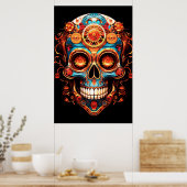 Poster Sugar Skull Images Dark Blue Smiling Guy on a Wall (Cuisine)