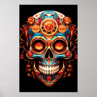 Poster Sugar Skull Images Dark Blue Smiling Guy on a Wall